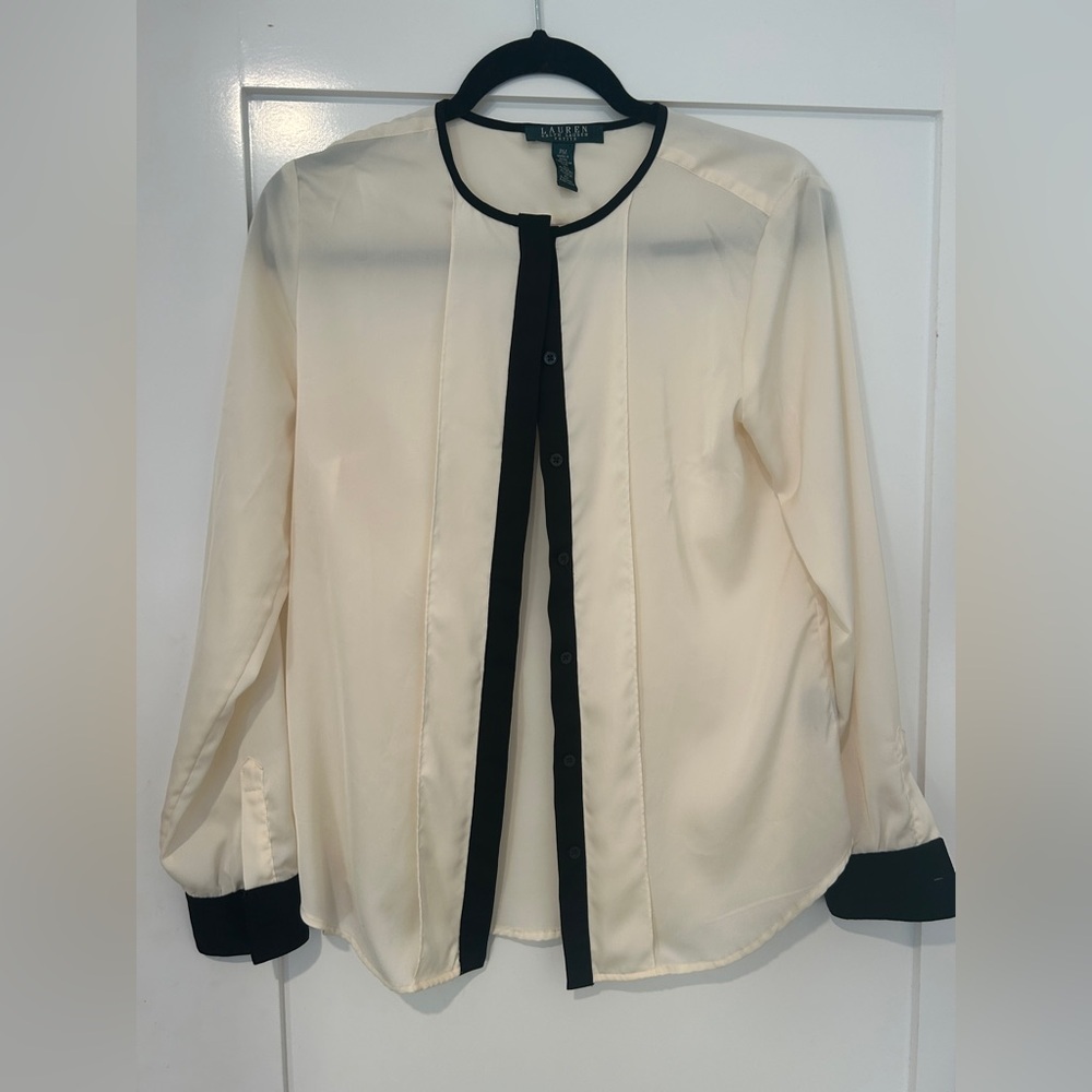 LAUREN RALPH LAUREN Women’s Petite Medium Sheer Button Down Dressy Shirt